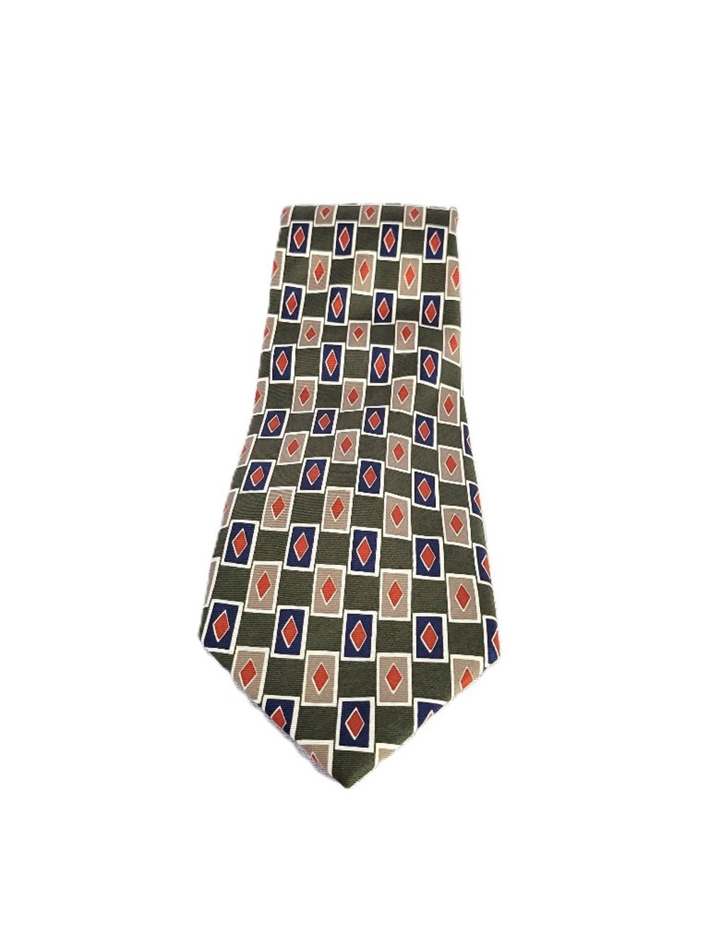 Preswick & Moore Silk Geometric Diamond Tie Made in Italy Green Blue